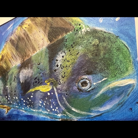 Framed Fish Art Print - Blue and Green mahi mahi dorado oil on canvas arts and - Picture 3 of 7
